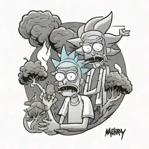 rick and morty smoking weed tattoo design idea
