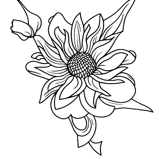 Three flowers: Lily, Sunflower, Double Daffodils tattoo design idea