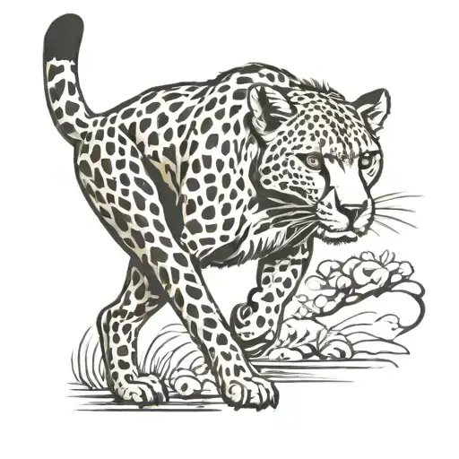 Southeast African cheetah walking tattoo design idea