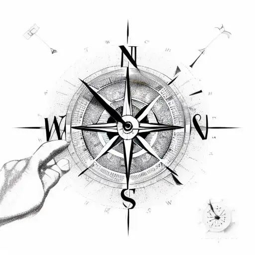 compass, damaged clock, mechanic, arrow tattoo design idea