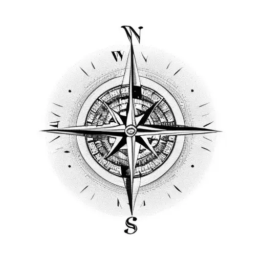 Compass Black and Grey Tattoo Design