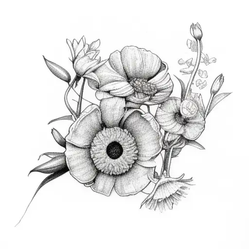 August birth flower and July birth flower intertwined tattoo design idea