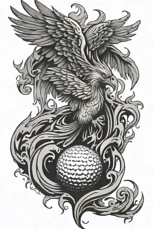 golf phoenix rising from flames tattoo design idea