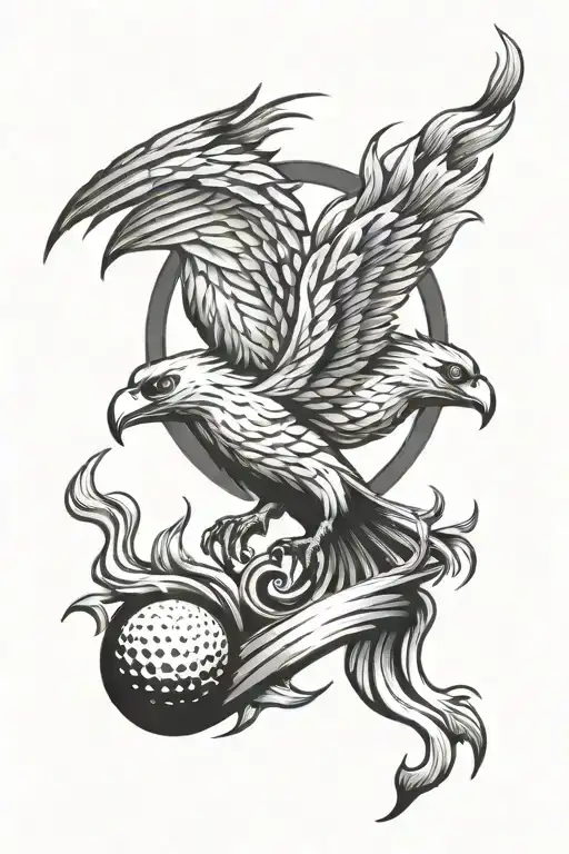 golf phoenix rising flames tattoo design idea