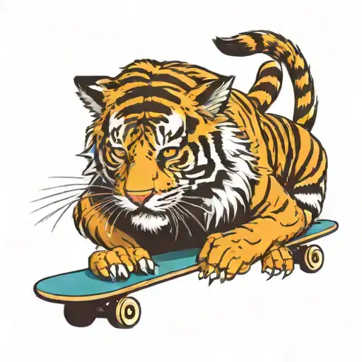 tiger praying to jesus on a skateboard tattoo design idea