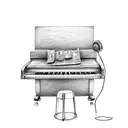 Hyperrealistic sketch of microphone, piano keys, notes, headphones, artstation, clear focus, studio photography, complex tattoo design idea