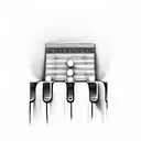 Hyperrealistic sketch of microphone, piano keys, notes, headphones, artstation, clear focus, studio photography, complex tattoo design idea