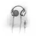 Hyperrealistic sketch of microphone, piano keys, notes, headphones, artstation, clear focus, studio photography, complex tattoo design idea