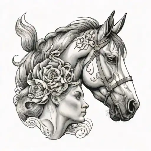 horse and human head with  tattoo design idea