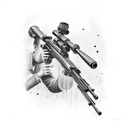 Black-grey silhouette of a sniper aiming through a scope tattoo design idea
