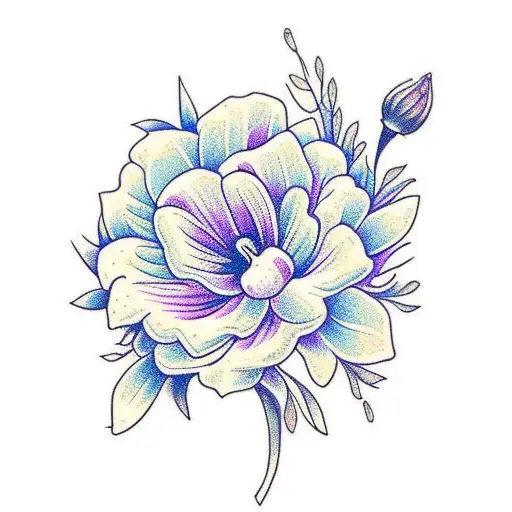 Tattoo of a bouquet of flowers   Bouquet include  1 violet  1 Chrysanthemum 3 aster 1 narcissus 1 carnation  2 poppy 1 D tattoo design idea