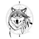 wolf with feather and dream catcher tattoo design idea