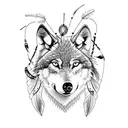wolf with feather and dream catcher tattoo design idea