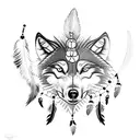 wolf with feather and dream catcher tattoo design idea