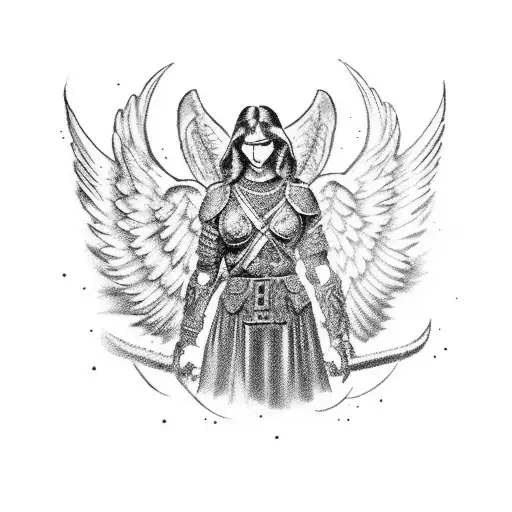 Warrior angel protecting a family tattoo design idea