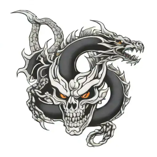 Japanese dragon mini black skulls tattoo design idea