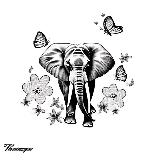 Elephant with Butterflies  tattoo design idea