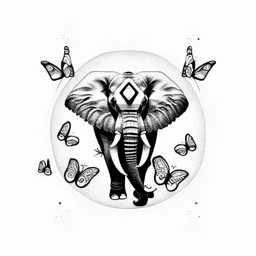 Elephant with Butterflies  tattoo design idea