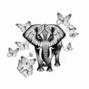 Elephant with Butterflies  tattoo design idea