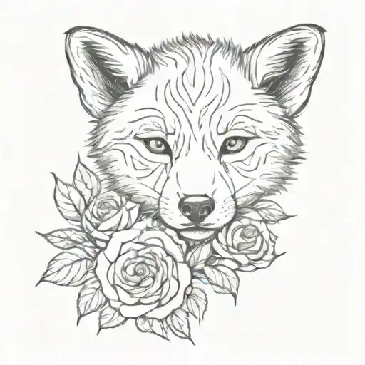wolf cub with a rose  tattoo design idea