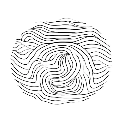 A simple, elegant, and minimal monochrome hand tattoo that contains symbols for flow, breathe, and moving forward. tattoo design idea