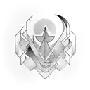 A simple, elegant, and minimal monochrome hand tattoo that contains symbols for flow, breathe, and moving forward. tattoo design idea