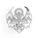 A simple, elegant, and minimal monochrome hand tattoo that contains symbols for flow, breathe, and moving forward. tattoo design idea