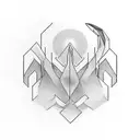 A simple, elegant, and minimal monochrome hand tattoo that contains symbols for flow, breathe, and moving forward. tattoo design idea