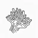 A simple, elegant, and minimal monochrome hand tattoo that contains symbols for flow, breathe, and moving forward. tattoo design idea