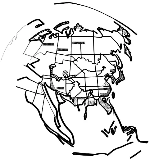 A detailed map of Asia with boxing gloves integrated into the design tattoo design idea