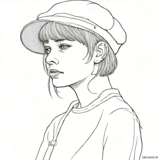 girl with short hair and bangs wearing a beret and falangist tunic  tattoo design idea