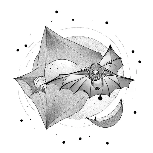 bats flying across a small moon  tattoo design idea
