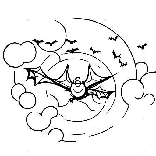 bats flying across a moon  tattoo design idea