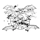 bats flying across a moon  tattoo design idea