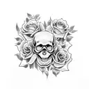 skull with roses, snake, and butterfly with dark clouds tattoo design idea