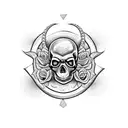 skull with roses, snake, and butterfly with dark clouds tattoo design idea