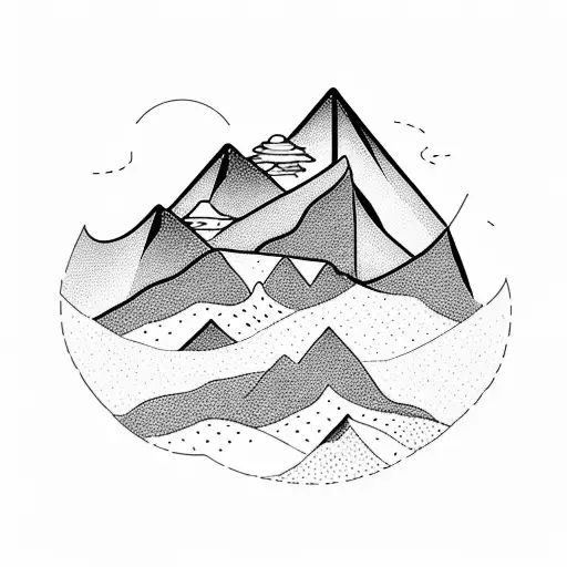 mountain range with a winding path leading up to the peak, symbolizing the journey and perseverance in the climb tattoo design idea