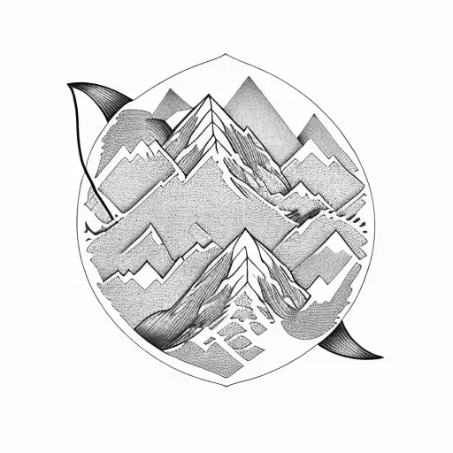 mountain range with a winding path leading up to the peak, symbolizing the journey and perseverance in the climb tattoo design idea