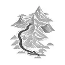 mountain range with a winding path leading up to the peak, symbolizing the journey and perseverance in the climb tattoo design idea