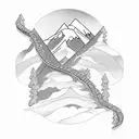 mountain range with a winding path leading up to the peak, symbolizing the journey and perseverance in the climb tattoo design idea