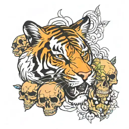 tiger and skull adorned tattoo design idea
