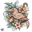 platypus with flamingo and parrot with flowers and water tattoo design idea