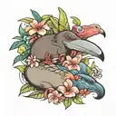 platypus with flamingo and parrot with flowers and water tattoo design idea