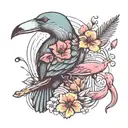platypus with flamingo and parrot with flowers and water tattoo design idea