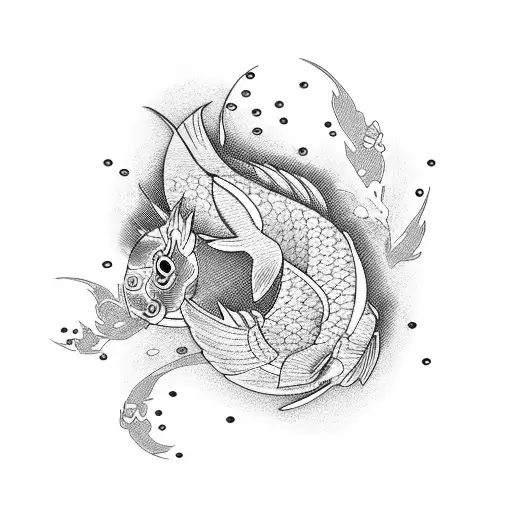 Japanese style. Traditional tattoo. Carp. Cherry blossoms tattoo design idea