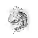 Japanese style. Traditional tattoo. Carp. Cherry blossoms tattoo design idea