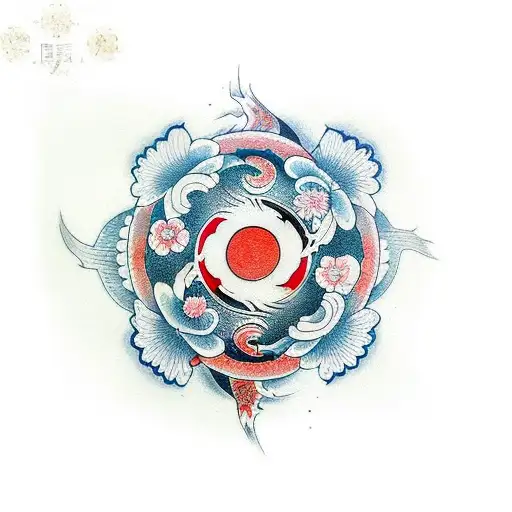 Koi Fish , yin and Yang , cherry blossom tattoo design idea