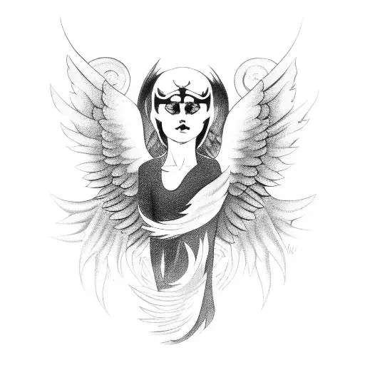 falling angel with demon wings tattoo design idea