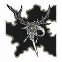 Black clover antler with sword and five leaf clover tattoo design idea