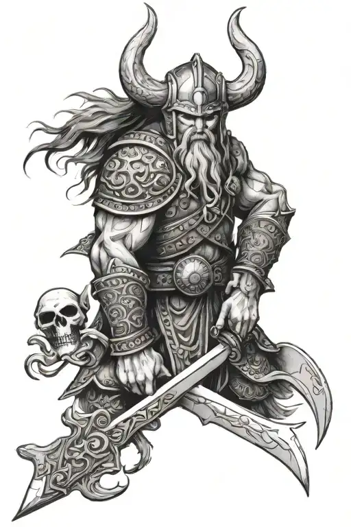 viking with skulls tattoo design idea